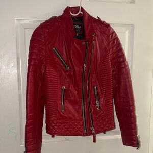 Moda Red Quilted Faux Leather Bomber Jacket